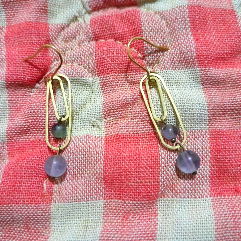 Handmade 'Paperclip' Earrings in Rainbow Fluorite